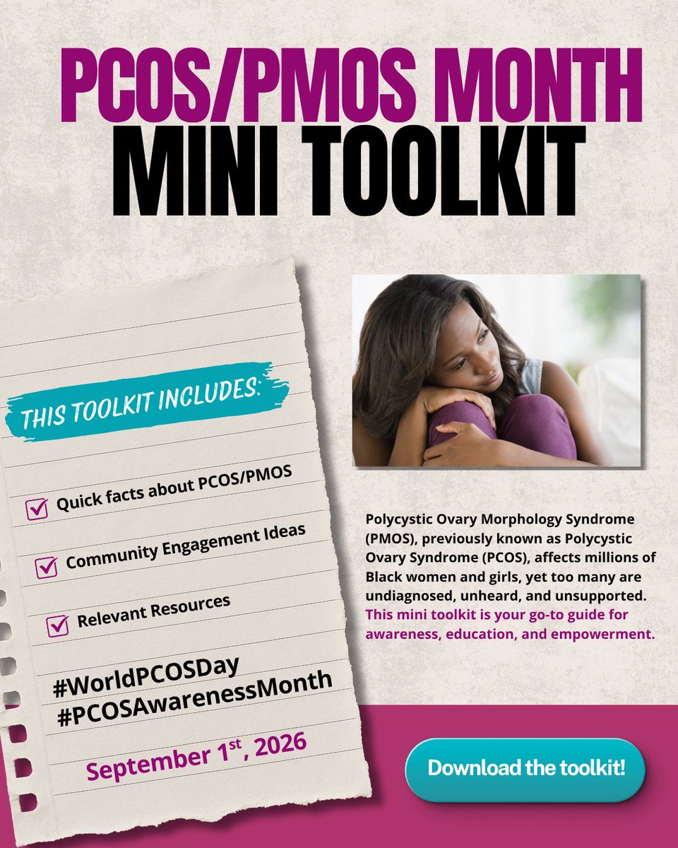 blkwomenshealth's tweet photo. September is PCOS/PMOS Awareness Month and we’re keeping the conversation going with new PCOS/PMOS Mini Toolkit created by Krystal Leaphart. 💜
https://t.co/R6QHOkv3tr
#PCOSAwarenessMonth #PMOSAwarenessMonth #BlackWomensHealth #ReproductiveHealth #WorldPCOSDay https://t.co/D7snAWA2V5