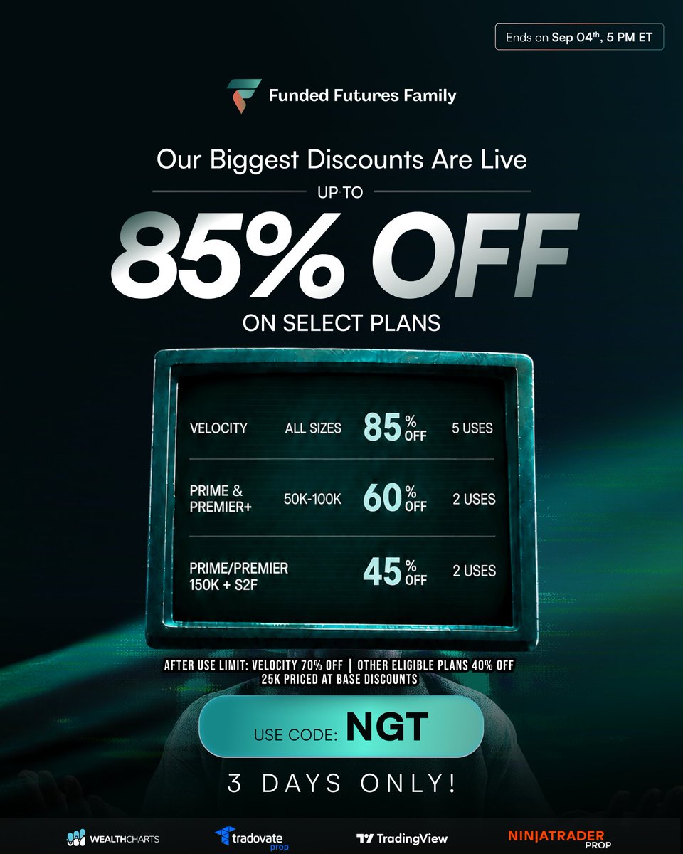 0xMRJ_'s tweet photo. 🔥 FUNDED FUTURES FAMILY — 85% OFF 🔥

📊 Up to 90% Profit Split
⚡ No Activation Fee
🚫 No DLL

⚡ VELOCITY —optional Daily Payouts
🏆 PRIME — pass in 1 day
🔥 PREMIER — No consistency rule, no payout buffer 

🎯 CODE- MRJ

🔗 https://t.co/QH0s2caspA https://t.co/EZCIHScCib