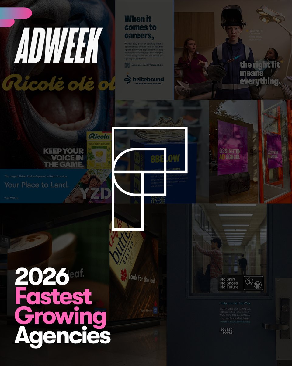 fusecreate's tweet photo. Big news for FUSE Create 🎉 We’re proud to be named to @Adweek's 2026 Fastest Growing Agencies list.
 
Growth is exciting for any agency, but what means even more to us is what’s behind it: incredible clients, ambitious work, a fiercely talented team, and the belief that being independent gives us the freedom to move differently, think bigger and make work that matters. 
 
These last 20+ years have been incredible....here's to more growth in 2027 🚀