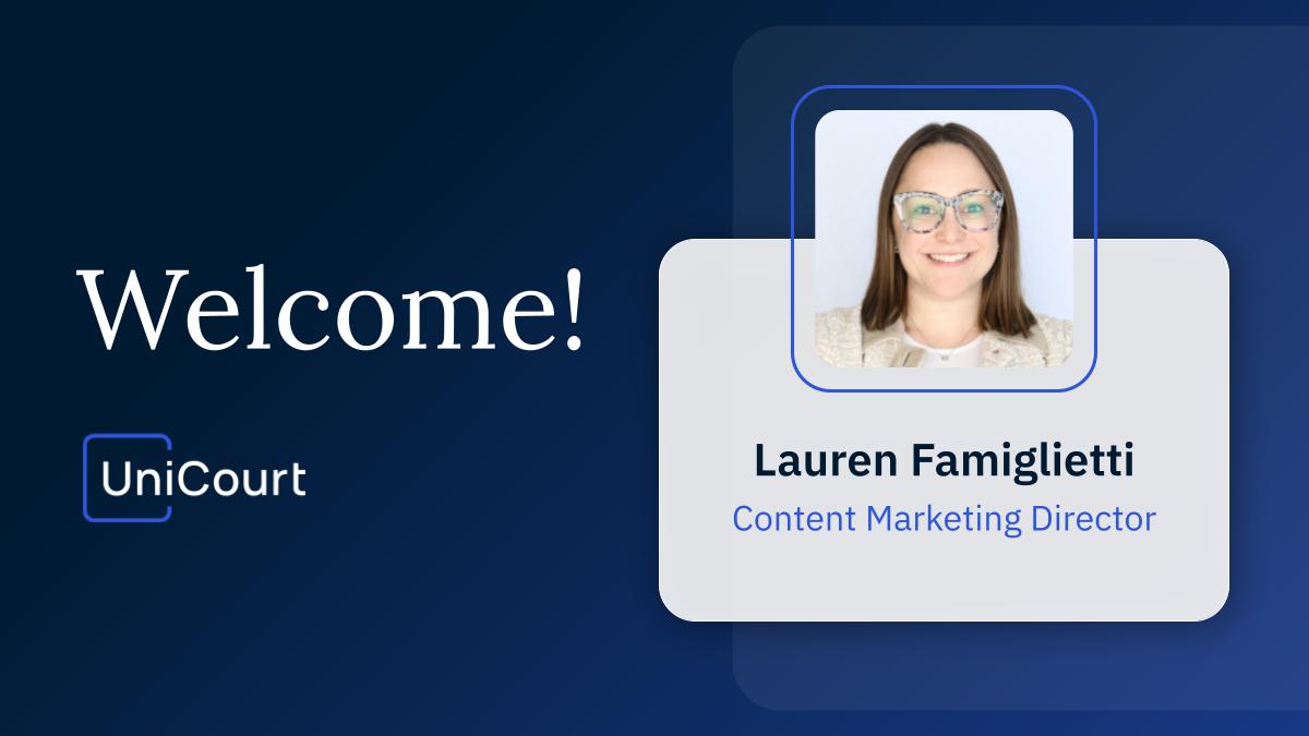 UniCourtInc's tweet photo. We're excited to welcome Lauren Famiglietti to @UniCourtInc as our new Content Marketing Director.

Lauren brings more than a decade of experience in content and digital marketing, with deep expertise in the legal technology space. Lauren’s combination of legal tech experience, strategic content expertise, and passion for telling impactful stories will be a tremendous asset as we continue to strengthen UniCourt’s brand and expand our thought leadership.

Welcome to the team, Lauren!

#LegalTech #NewHire #LegalInnovation #UniCourt