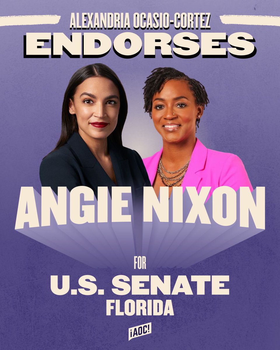 AngieNixon's tweet photo. I'm honored to have the endorsement of Congresswoman @AOC and her support as we work towards a better future for Florida. https://t.co/27OcnhCxxD