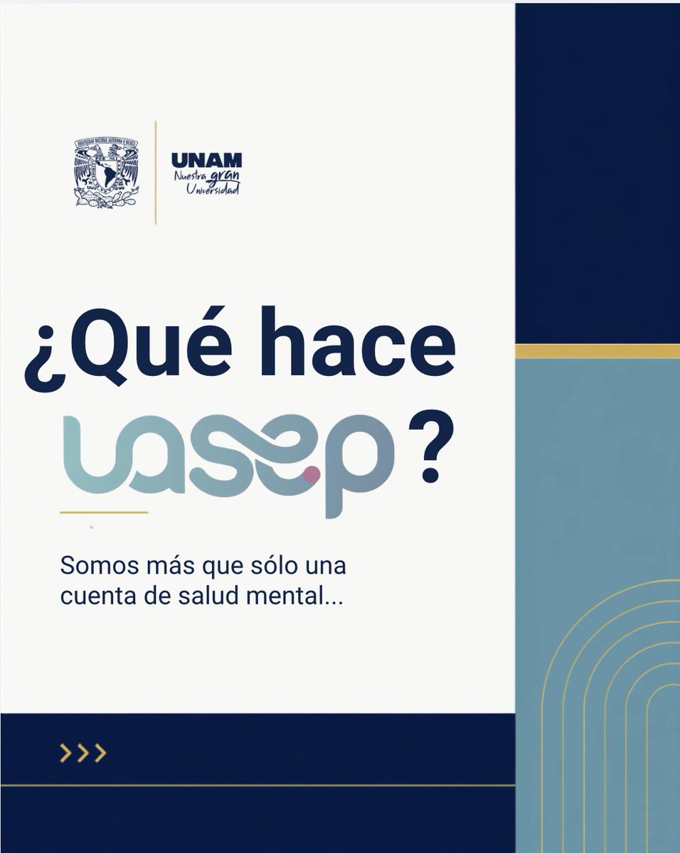 uasep_unam's tweet photo. ¿Qué hace la UASEP? 🤔

La Unidad de Apoyo a la Salud Emocional y Psicológica realiza diferentes acciones para promover y contribuir al cuidado de la salud mental dentro de la comunidad universitaria. ����

#UASEPUNAM #UNAM #SaludMentalUNAM #OrientaciónPsicológica https://t.co/qzDdZ2gdwB