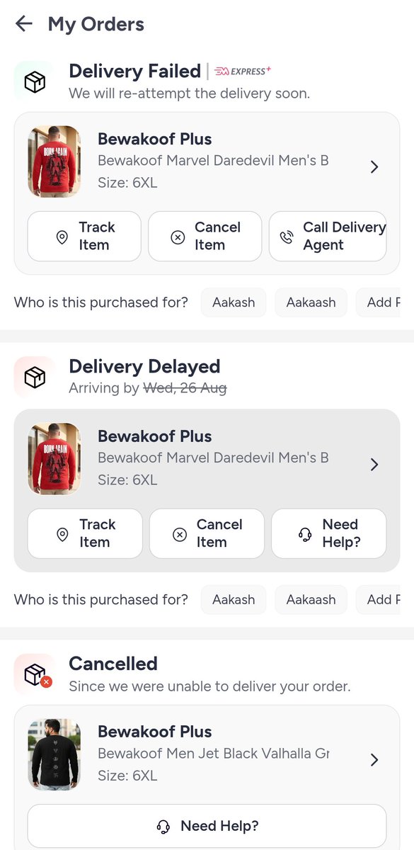 imaMahamna's tweet photo. This is express plus delivery of myntra and shadowfax, 3 orders cancelled deliberately, Rider intentionally marked delivery failed everytime i order without attempts of Delivery, Poor service of myntra and Shadowfax,Rider Cont.9205307716
@shadowfax_in @MyntraSupport @myntra https://t.co/PfMnrlTTKX