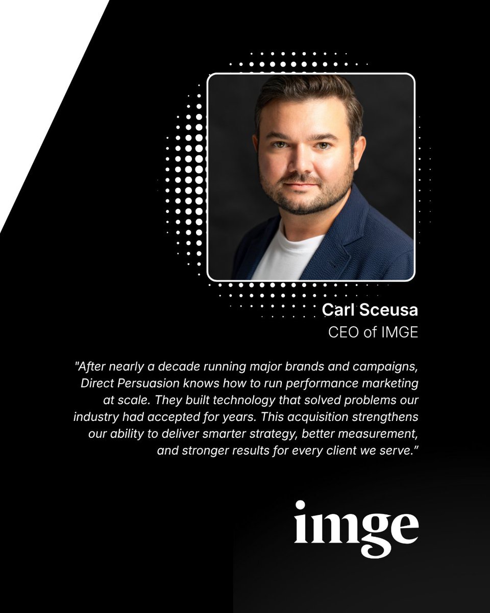 teamimge's tweet photo. For thirteen years, when IMGE needed a capability that didn't exist, we built it. Outburst. Increment. Our own tools, over and over, because the market's options had limits and we refused to inherit them.

Today we're growing in a different way: by joining forces with Direct Persuasion.