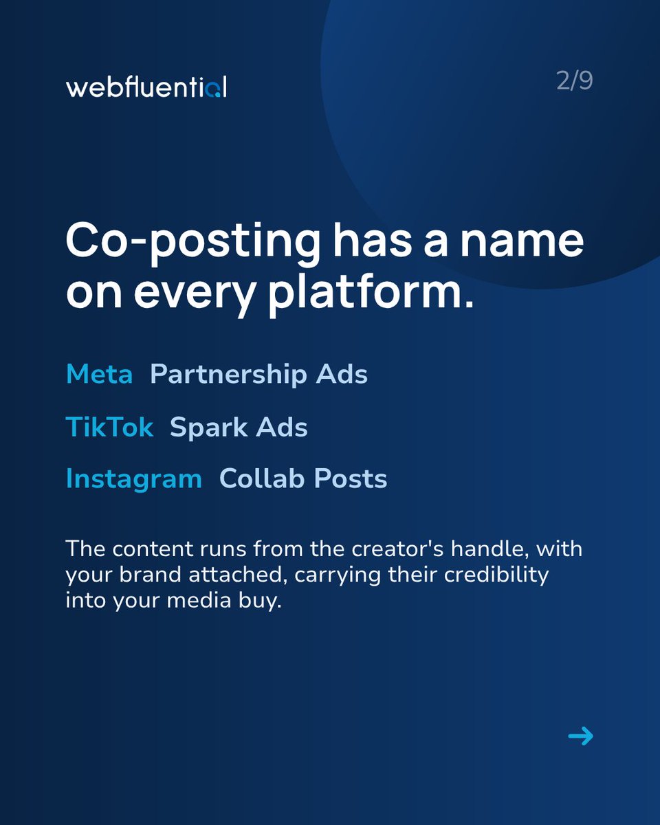 WebfluentialZA's tweet photo. Same content. Different handle. Very different numbers. [Part 1]

Last week we showed you the gap between creator content and brand-owned content. This week we're looking at how that gap gets wider when you co-post.

#InfluencerMarketing #PaidSocial #CreatorEconomy #Webfluential #MarketingStrategy