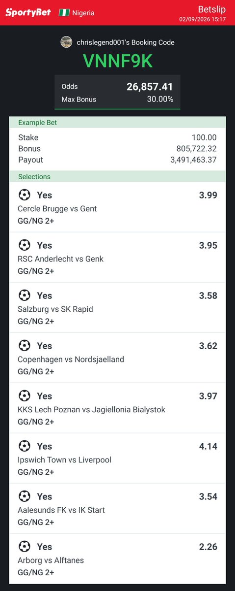 colekachi's tweet photo. GG2+ ⚽⚽LONG-SHOT 
Today - Sunday ♻
HAVYRL (8) // VNNF9K (8)
🤝
Combine//Flex//Convert GG/OVER 2.5/GG&amp;o2.5 https://t.co/hqWH6odPoE