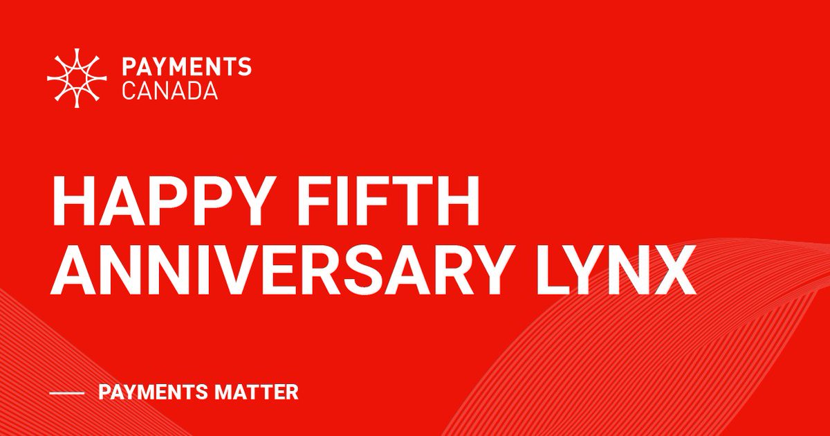 PaymentsCanada's tweet photo. 5 years ago, Payments Canada launched Lynx. Since then, Lynx has continued to enable the safe and reliable movement of high-value payments, making payments easier, smarter and safer for all Canadians. 

Learn more: https://t.co/3SPW4AyTtk https://t.co/FVrIjqlLRW