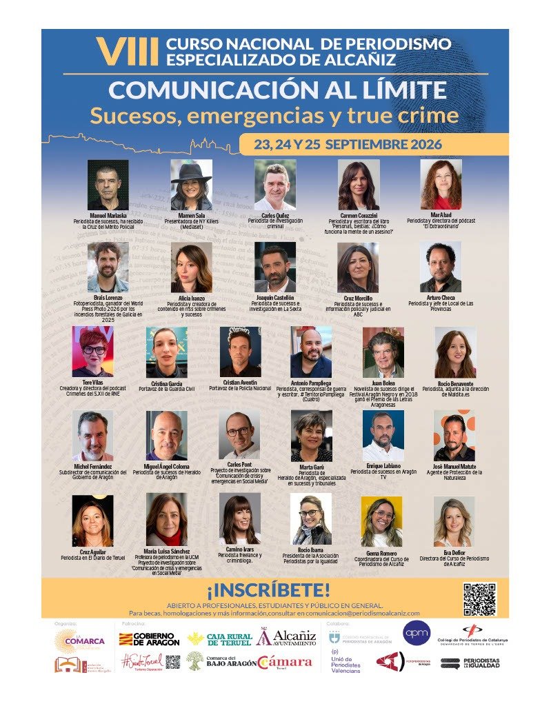 evadefior's tweet photo. 🚨 Cuando todo sucede al límite, necesitamos más periodismo.

🎙️ Del 23 al 25 de septiembre, Alcañiz vuelve a reunir a grandes profesionales del periodismo para hablar de emergencias, sucesos y delitos. Matrículas e info aqui https://t.co/VXr8Hso3vu
Cartelón!

#PeriodismoAlcañiz https://t.co/5KfZnTVyxR