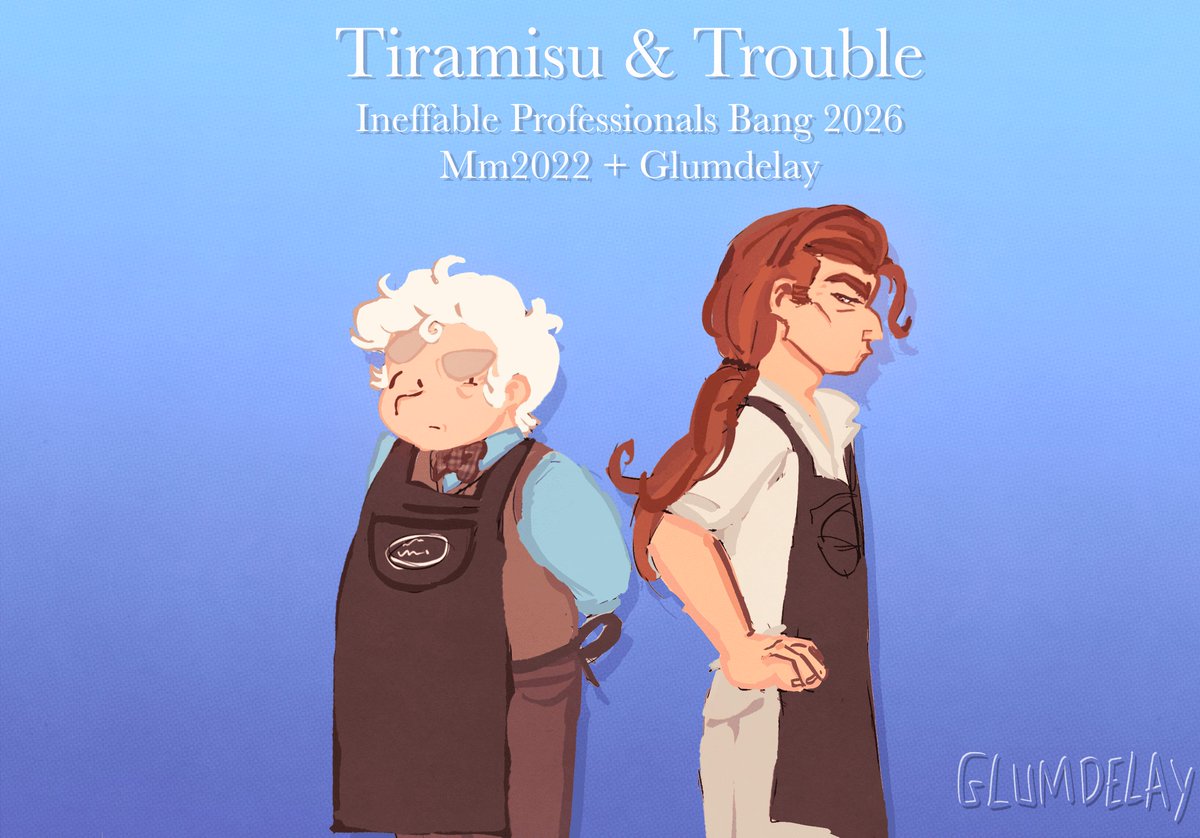 glumdelay's tweet photo. My first three drawings for the Ineffable Professionals Bang!
It's a lighthearted fic about prank wars between rival tiramisu chefs. Link below https://t.co/2LeA4YnRPS