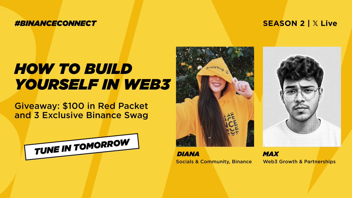 dianabinance's tweet photo. What does it really take to build yourself in Web3?

@MaxuOnchain joins me on #BinanceConnect to share what he’s learned from his own Web3 journey: finding your way, building the right skills and network, and growing even when the market gets quiet.

🪂 Binance swag giveaway:
1. drop your question for Max in the comments
2. add a screenshot showing my profile notifications are ON

💸 $100 in Red Packets LIVE.

See you tomorrow on X Live at 11:00 UTC!