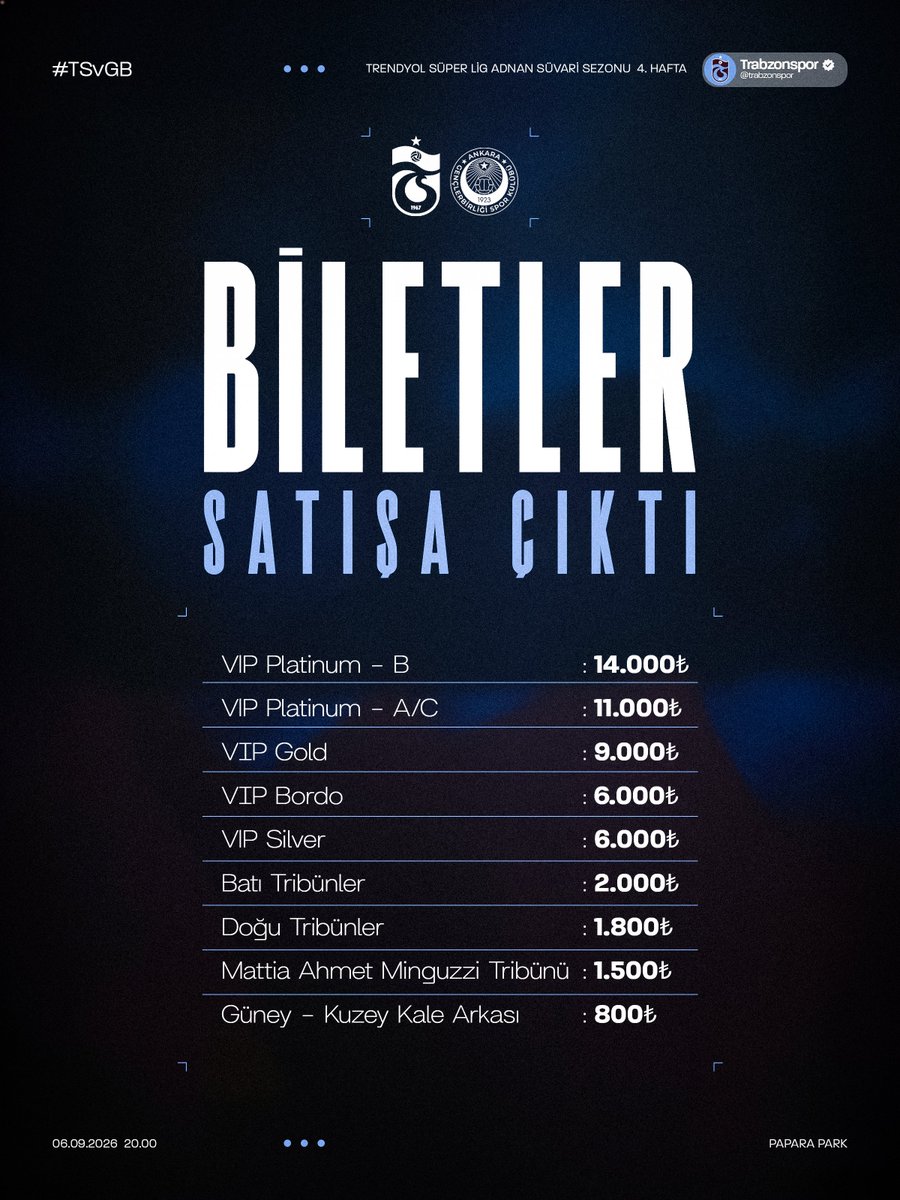 Trabzonspor's tweet photo. Gençlerbirliği maçı biletleri satışa çıktı

🔗 https://t.co/b7BRUfdBRK https://t.co/5gDyCjnAMW