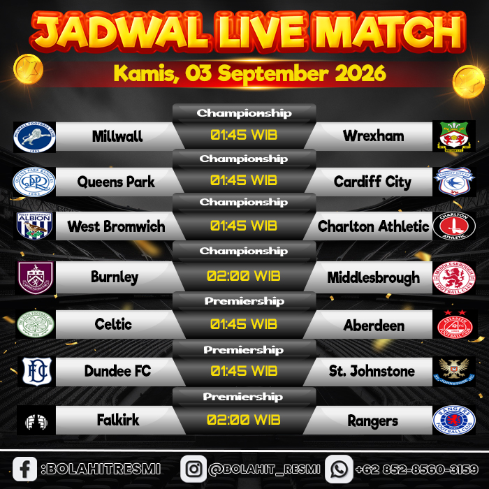 bolahitnewoffc's tweet photo. π JADWAL PERTANDINGAN KAMIS,03 SEPTEMBER 2026 π
#bolahit #bolahitya #prediksibolahit #prediksibolaterpercaya #prediksiskor #prediksiskorbola #liveskorbola #agenbola #agenbolahit #agenbolaterpercaya #situsbola #situsbolaterpercaya #situsbolahit #mixparlay https://t.co/LRr5kznpkz