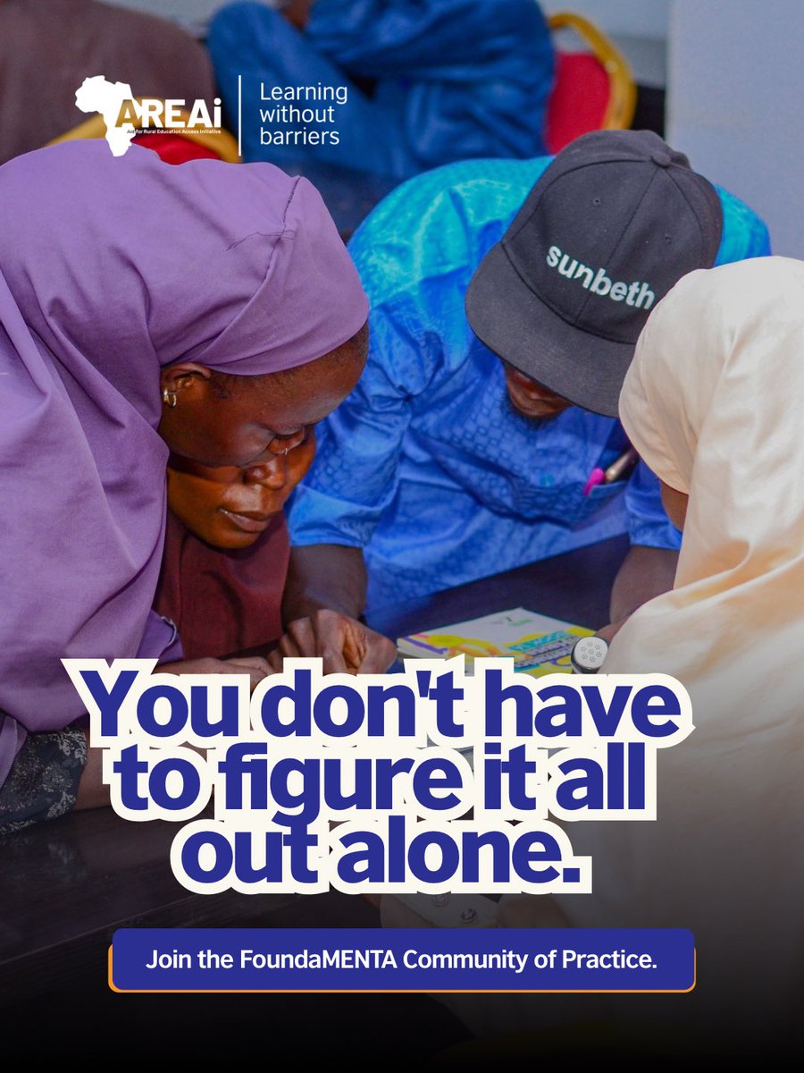 Areai4Africa's tweet photo. “Community of Practice” might sound like education jargon, but the idea is simple: teachers learning from teachers.
Are you a Grade 1–6 educator? Join the FoundaMENTA CoP and be part of the conversation.
👉 https://t.co/K3yTrRLIPk
#AREAi #FoundaMENTA #CommunityOfPractice #TeacherDevelopment #Education #EdTech #AIinEducation