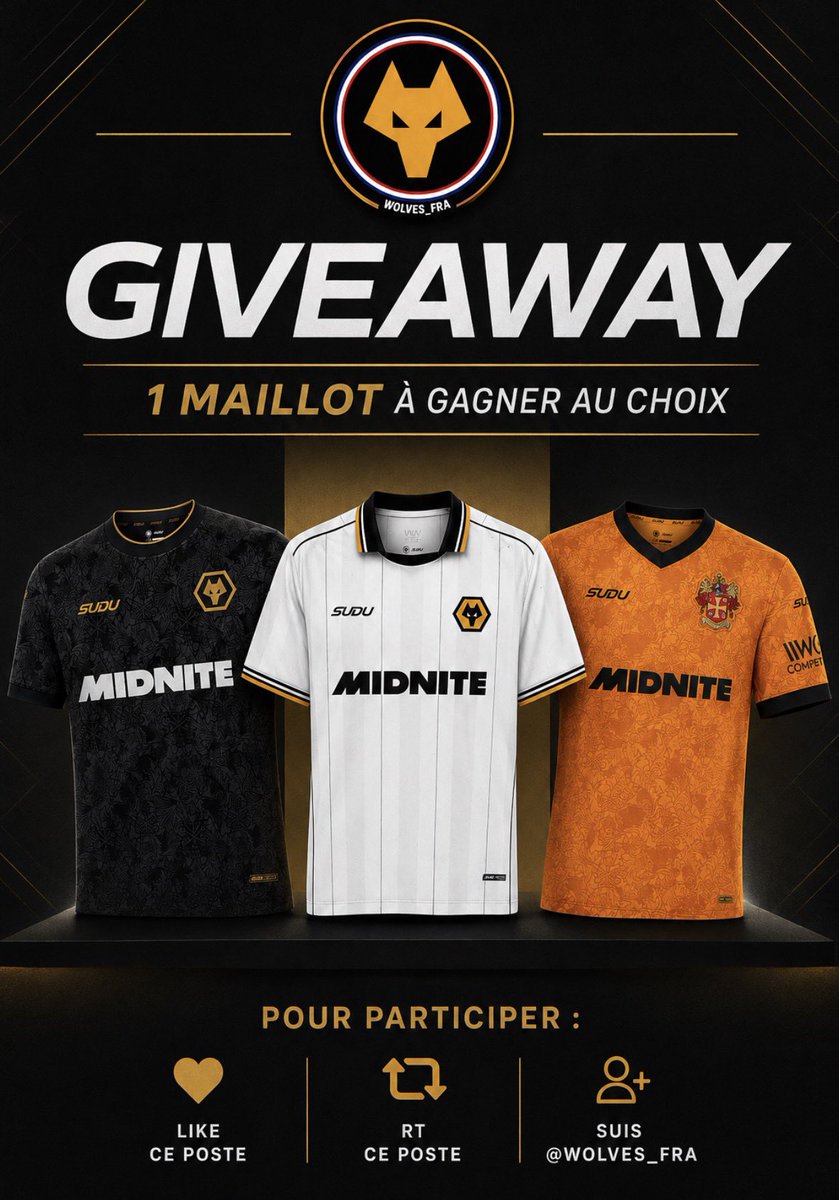 Wolves_FRA's tweet photo. 🚨GIVEAWAY !

Je vous l’avais dit et je vous ai pas menti , On va le refaire ! 👀

Cette année, je vais encore vous régaler ! 🐺❤️

🎁 À GAGNER :
Le maillot de VOTRE CHOIX, disponible sur le site du club !
(Version normale, pas la version Pro, désolé ✌️❤️)

Pour participer :
1️⃣ Suivre @Wolves_FRA 
2️⃣ RT 🔁 ce post
3️⃣ Liker ❤️

📅 Le gagnant sera annoncé le 30 septembre, histoire de laisser à tout le monde le temps de participer !