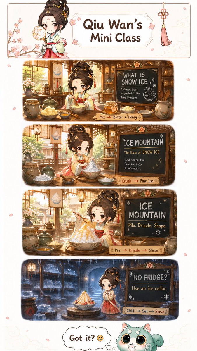Mergeteaho_en's tweet photo. Qiu Wan’s Mini Class is back! ✨
Let’s see how she made snow ice! 🏔️🍯
#mergeteahouse #CozyGame #Qiuwan https://t.co/uGkcK15TOa