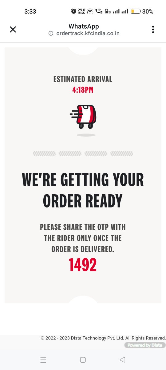BGajapati's tweet photo. @KFC_India I have ordered at 12:30, but still now not delivered. Estimate time is keep increasing. Very disappointed services. https://t.co/w3J4YewZEv