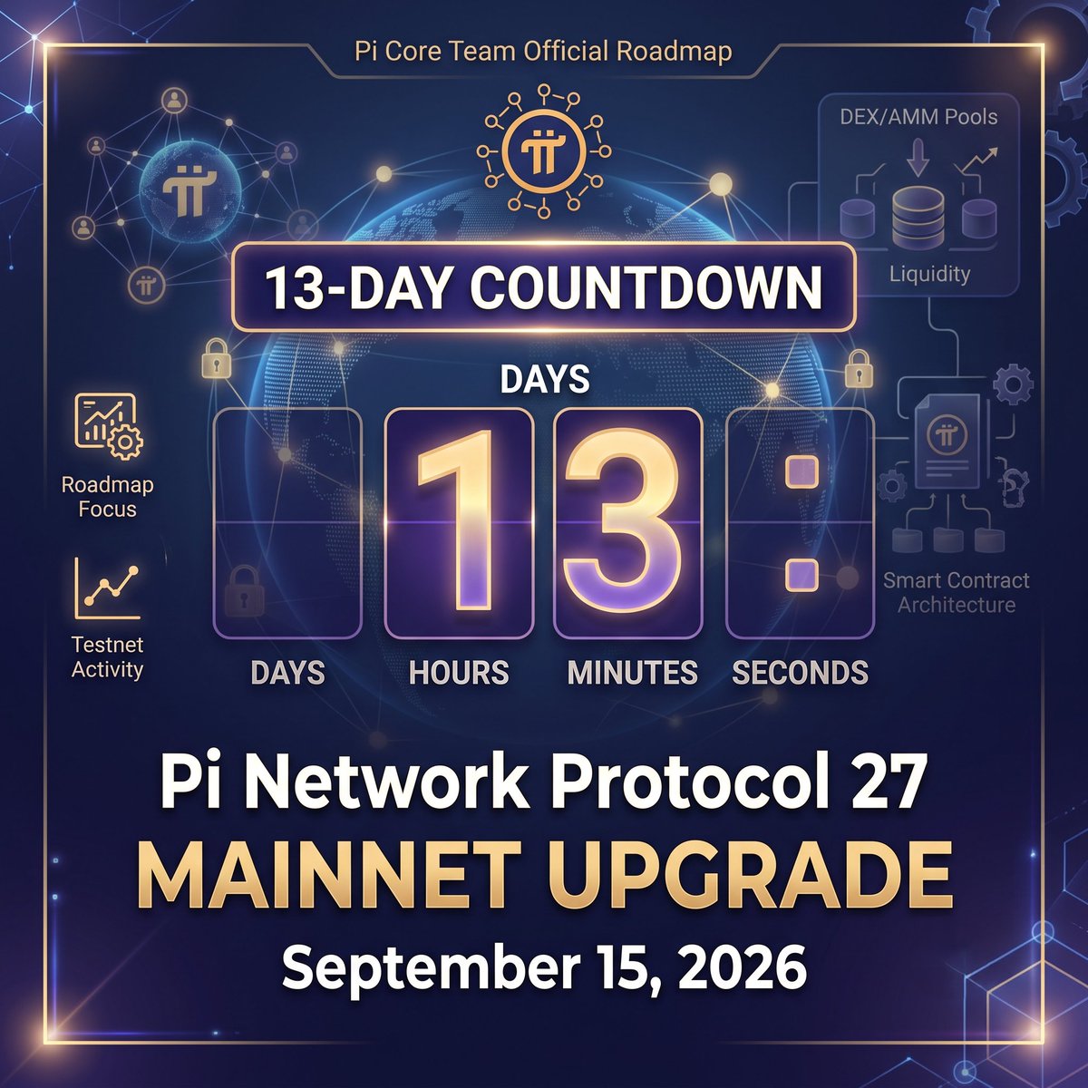 akgmea's tweet photo. ⏳ Roadmap Alert: Just 13 Days Left! Pi Network's Historic Protocol 27 Upgrade Lands on September 15!

September marks a decisive turning point for the entire Pi ecosystem and the broader Web3 landscape. Based on the Pi Core Team's official roadmap and surging on-chain testnet activity, this base-layer evolution changes the game:

🛠️ The Final Base Upgrade: According to the Core Team, Protocol 27 represents the final planned infrastructure upgrade for this development cycle, permanently stabilizing and freezing the core codebase.

🔐 DEX & AMM Readiness: The upgrade unlocks advanced multi-sig authorization for ecosystem apps and builds native support for decentralized exchange (DEX) integration and AMM liquidity pools directly inside the Pi Wallet.

🌐 Peak Network Maturity: Backed by over 421,000 active nodes and 18 million+ KYC-verified Pioneers, the network is operating at its highest level of decentralization to date.

💬 What's your take?

Do you think decentralized token swapping will go live inside the Pi Browser immediately following the September 15 rollout? Drop your thoughts below! 👇

#PiNetwork #Protocol27 #PiMainnet #PiCoreTeam #Web3Tech #CryptoNewsIndia #PiPioneers