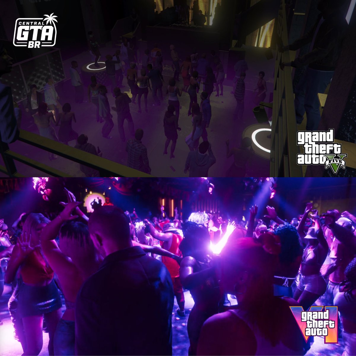 CentralGTABR's tweet photo. Olha essa comparação entre a boate de GTA 5 e a boate do GTA 6 😳

E eu achava o GTA 5 bonito… https://t.co/BcxreiHTs0