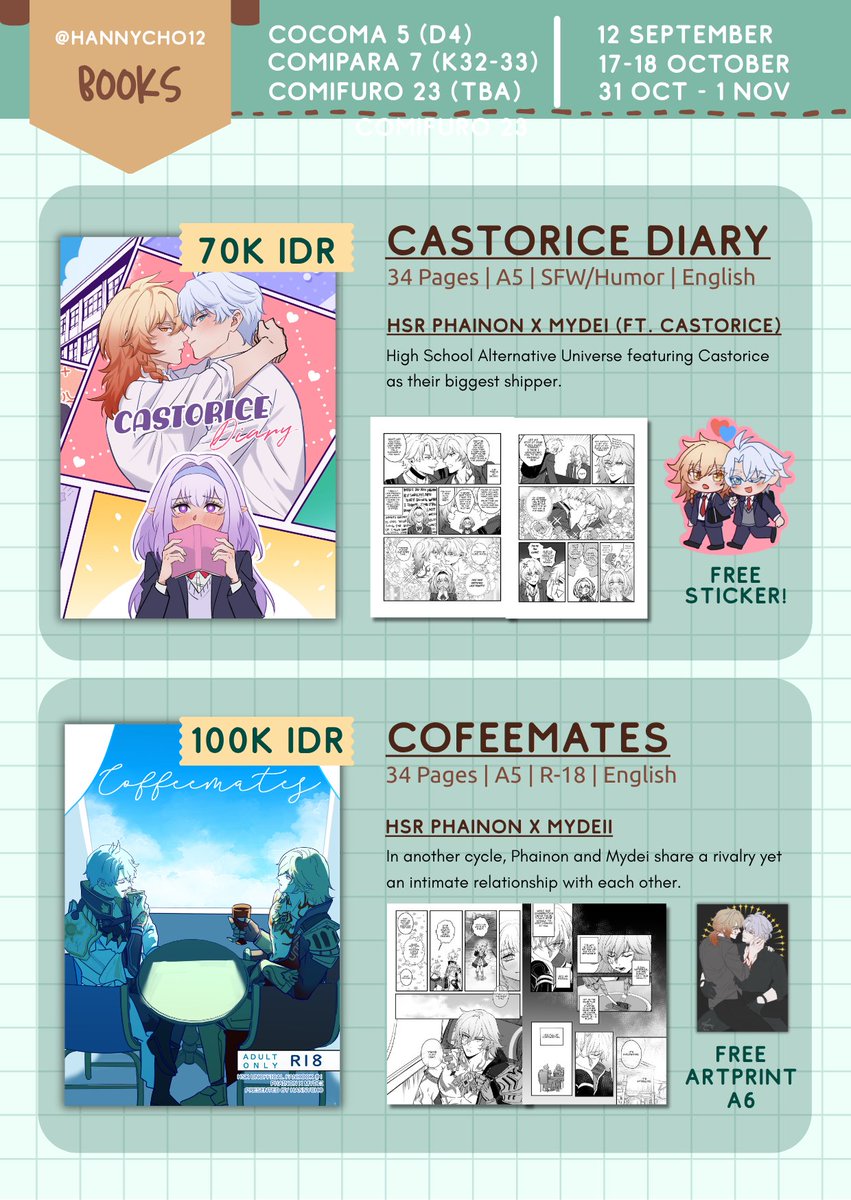 hannycho12's tweet photo. [🔁&amp; ❤️are appreciated!] (1/2)
Comipara 7 &amp; CF23 Pre-Order batch 1 is open!
LOCAL ONLY! 🇮🇩

📅Deadline: 2 Sept - 15 Sept
🛒Pick-Up &amp; Mail Order
🔗: https://t.co/cpIWnNwJ8A 
✨Hoyoverse, Haikyuu!, Shugo Chara, Clamp, Ouran High School, Devil May Cry
 
#cf23 #comifuro23 #comipara7 https://t.co/9b1mQ081kH