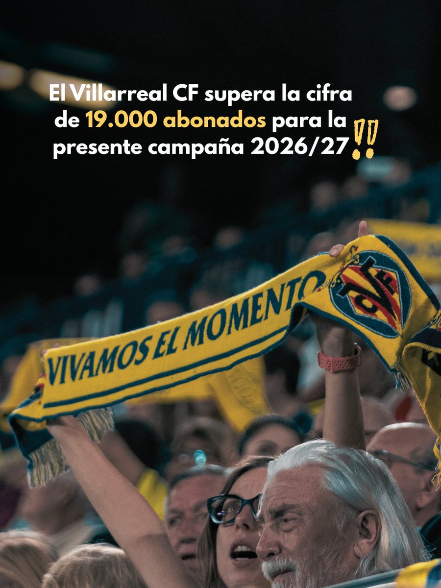 VillarrealCF's tweet photo. Más de 19.000 abonados. Más de 19.000 razones para luchar.

👏🏻 Rozamos el LLENO de ABONOS en el Estadio de la Cerámica

🥹 ¡Gracias por estar siempre, groguets! 💛 https://t.co/syOM0c7Vi1