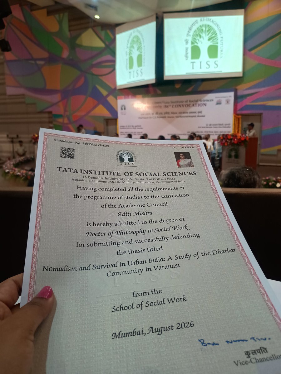 aadditweets's tweet photo. After an 8 year long journey, Am happy to share that I have been awarded a PhD in Social Work from @TISSpeak on 22nd August 2026.I will always be grateful to TISS for shaping me into a better person and professional. TISS has truly changed my life for the best. https://t.co/I2dMhNB00v