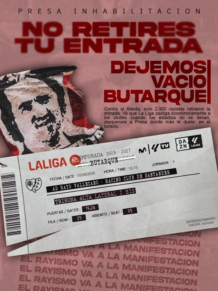 bukaneros92's tweet photo. A ver, que nos lo expliquen.

El @RayoVallecano no ha informado a sus socios de dónde será el partido.

Presa y Sardá aseguran que el Estadio de Vallecas está listo para jugar.

¿Pero Butarque anuncia ya la venta de entradas?

Ante esta tomadura de pelo, rayista, no retires tu entrada.