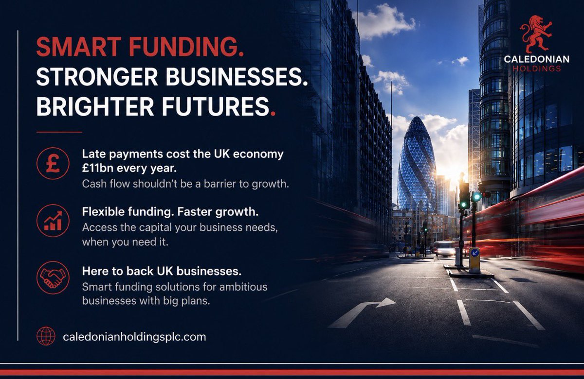 CaledonianPLC's tweet photo. Cash flow remains one of the biggest challenges facing UK #SMEs. 📊 

With late payments estimated to cost the UK economy £11bn every year, access to flexible capital has rarely been more important.

At #CHP, we believe growing businesses need smart funding solutions. https://t.co/2KQeV4hjv2