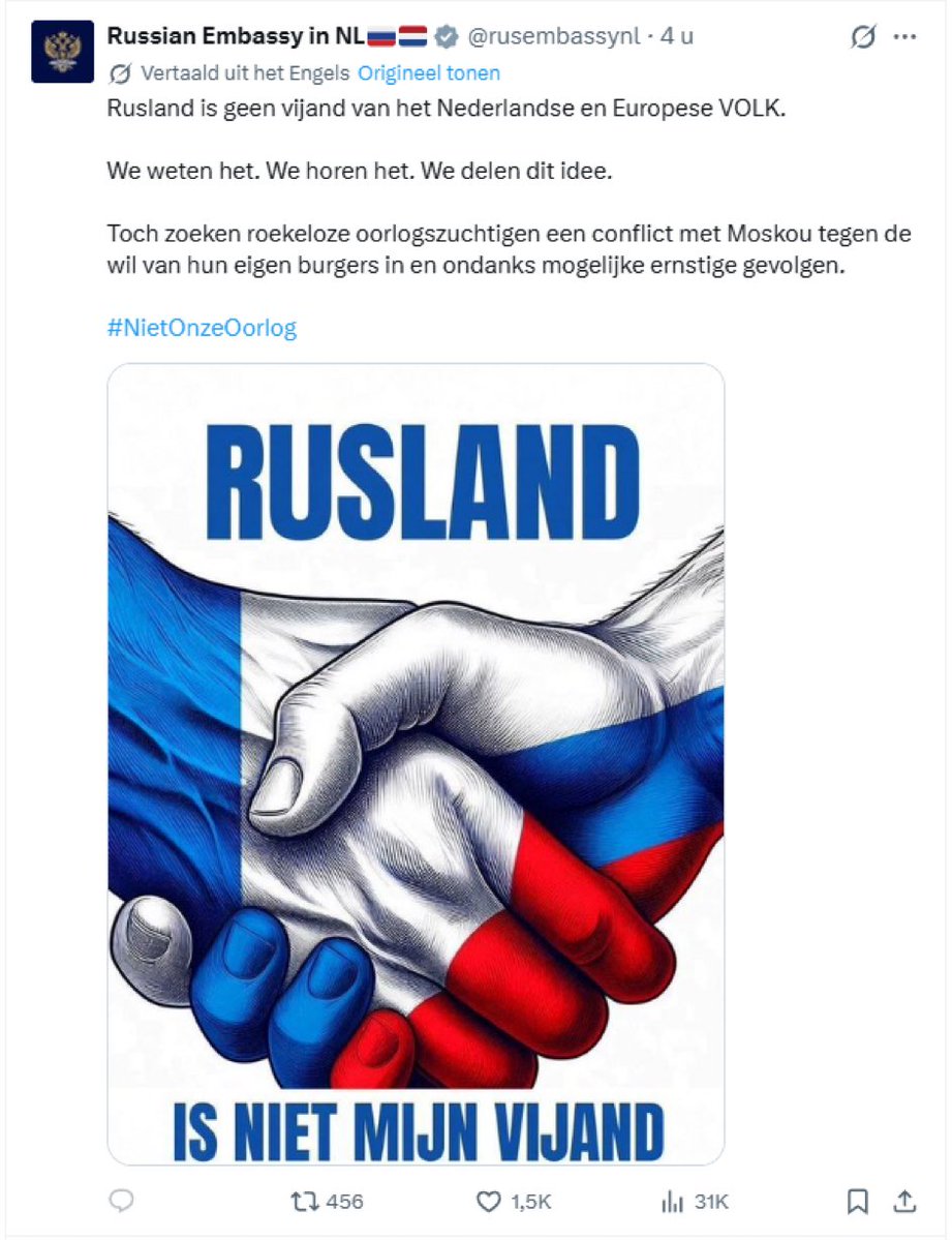 Beach_Roy33's tweet photo. Ontbieden. Nu. We hebben deze nazi’s in ons land niet nodig en Rusland is wel degelijk de vijand van het volk. Misschien wat verdwaalde halvegaren hier op X die deze bullshit geloven maar het volk is TEGEN Rusland. 

Direct het land uit flikkeren deze klapharken. https://t.co/IIyLfz86y6