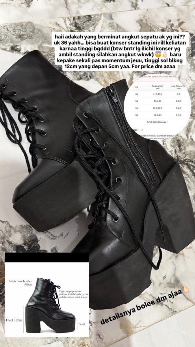 nnoleejen's tweet photo. wts boots tinggi 12cm 320k good condi, kepake 1x pas momentum

UK 38 YA BUKAN 36

-dom cikarang
-co oren

YUKK YG MAU KONSERAN BISA ANGKUT INI BOOTS KRNA TINGGI BET SUMPAHH KLEAN BS MELIHAT BIAS KLEAN (RIPYU JUJUR) sbg org yang tingginya 157cm kebantu bgt ak🫰🏻 https://t.co/1Ao1HlNqaq