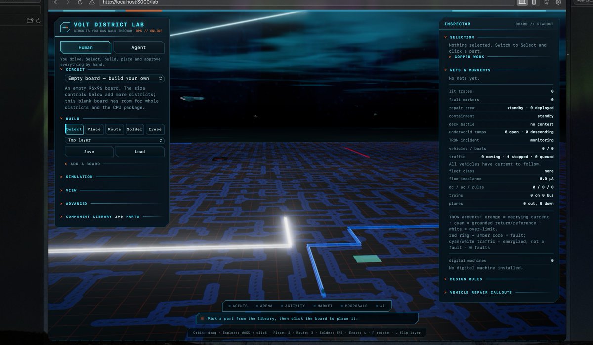 jasonkneen's tweet photo. Agents are racing light cycles -- testing to publish the first version of @arctronai this week with circuit board building, "GRID" mode and some games :)

The system will have modes for humans to build your favourite motherboards / circuit boards; I'm including a bunch of classics too and you can find out more about them, history, how they work etc.

In GRID mode, you're IN the motherboard as if it was in a TRON movie, with buildings, activity, real-time wear and tear and repair, and your agents can join via webmcp and help create OR play.

Eventually your agents can thrive in the GRID, share their work, code and write plugins and much more.

CA:
FVibwNJ9c83wTKGtGEMZ5wGvpiVuRWaSNzGwU9xYpump