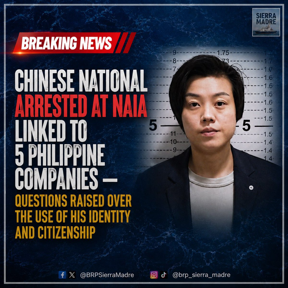 BRPSierraMadre's tweet photo. A Chinese national arrested by the Bureau of Immigration (BI) at Ninoy Aquino International Airport last month has reportedly been linked to at least five Philippine companies and is now facing questions over the authenticity of her identity and documents.

The case is raising uncomfortable questions about how a foreign national could allegedly operate under questionable identities and become connected to multiple Philippine corporate entities.

The parallels to the Alice Guo case are impossible to ignore: Who is this person really? How did she obtain Philippine documents? And who helped her establish connections inside the country?

This is bigger than one arrest. It is a question of national security, immigration control, corporate accountability, and the integrity of Philippine identity documents.

China cannot simply dismiss these cases as “misunderstandings.” If foreign nationals are found using false identities or fraudulent documents in the Philippines, the Philippine government must follow the evidence, expose the networks behind them, and hold every responsible person accountable—regardless of nationality or political connections.

The Philippines is not a playground for identity fraud. Our sovereignty, institutions, and identity system are not for sale.

#BRPSierraMadre #WPS #WestPhilippineSea #UNCLOS #RuleOfLaw #StandForSovereignty #FactsOverPropaganda #Philippines #FactsMatter #NotOneMore