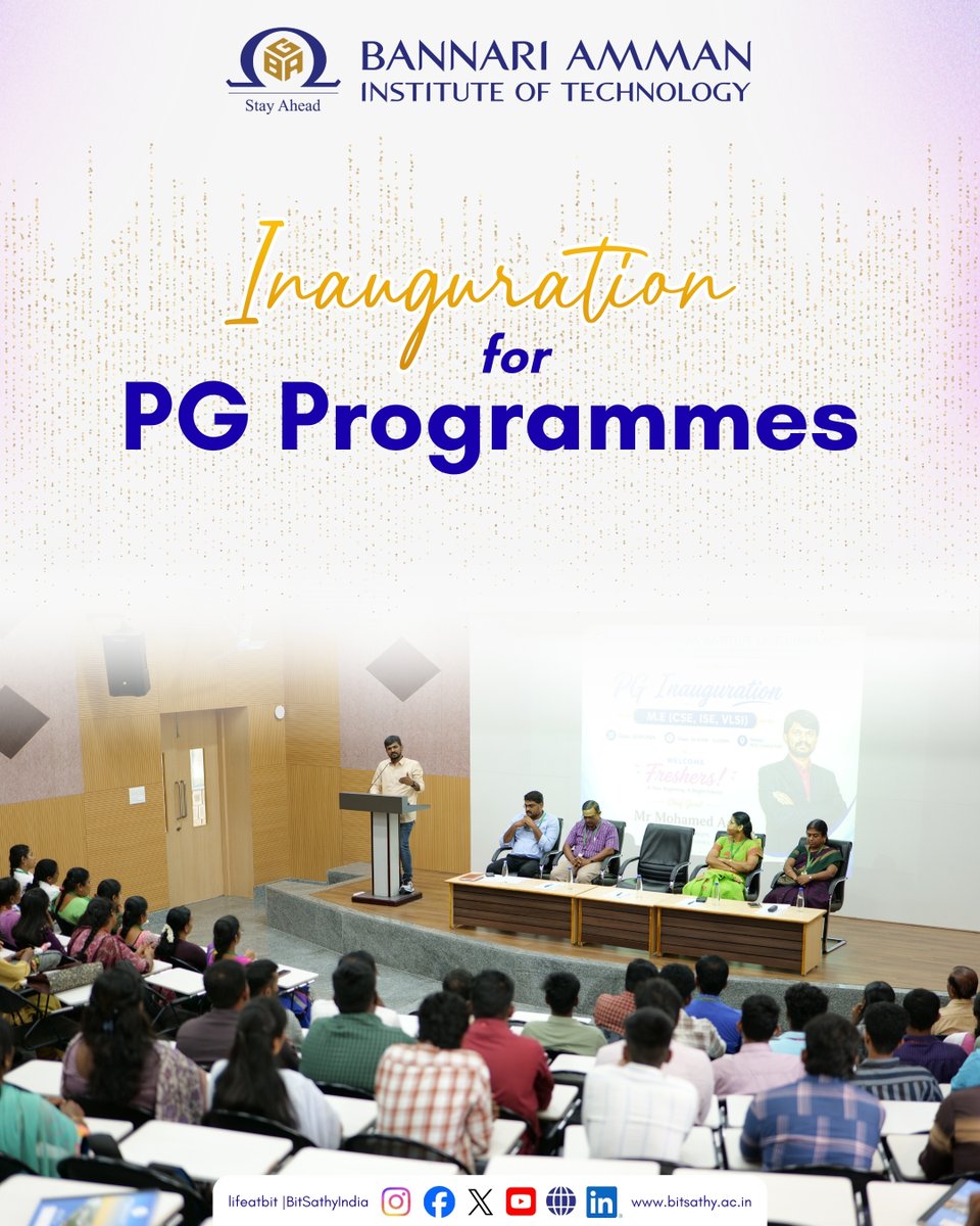 Bitsathyindia's tweet photo. A new chapter begins!

Inauguration of PG Programmes at Bannari Amman Institute of Technology

Here’s to a journey of advanced research, innovation, and career excellence! Welcome to the BIT family!

#PGInauguration #HigherStudies #Postgraduate #lifeatbit #bitsathy https://t.co/jXogsh7HqI