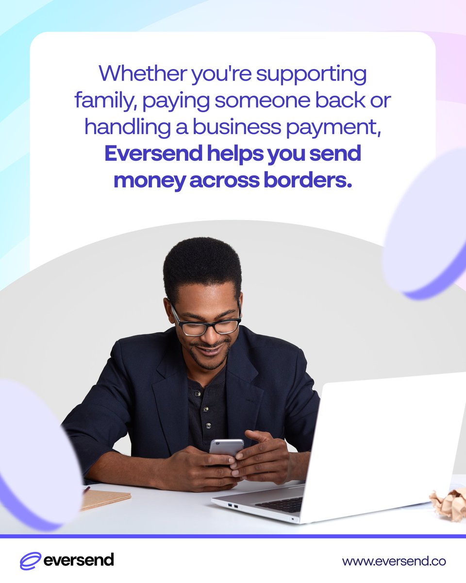 eversendapp's tweet photo. Home, Business, Friends and Family are never too far away when it matters 💙.

Send from Africa to the US and Europe, or from the US and Europe to Africa.

Available across in Kenya, Nigeria, Uganda, Ghana, Rwanda, Tanzania, Zambia and Cameroon, UK and US. 🌍.

Send Today: https://t.co/Dy3tyuj9SG

#SendMoney #Eversend