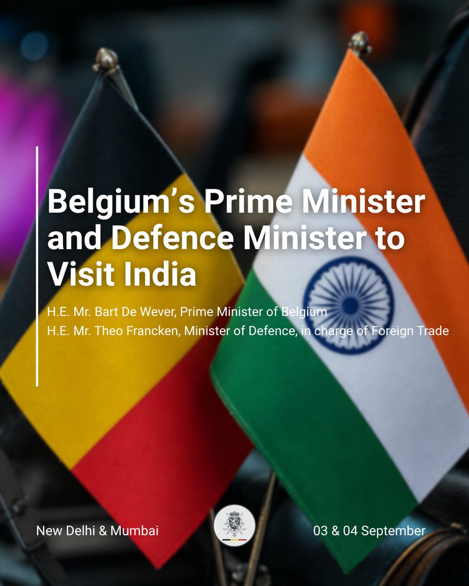 BelgiuminIndia's tweet photo. Belgian PM @Bart_DeWever and Defence Minister @FranckenTheo, will visit #India over the next two days. 🇧🇪🇮🇳
  
👇 Ahead of their arrival, let’s revisit some of the high-level visits that have shaped Belgium–India relations.
  
#BelgiumInIndia #BelgianPMVisit2026 https://t.co/TeeP4WBSCG