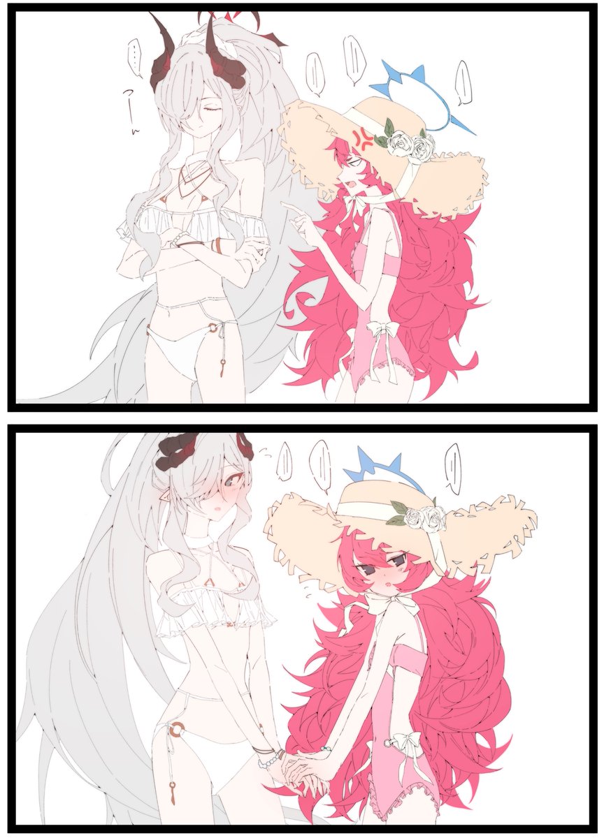 lumnett's tweet photo. ゲヘナの夏イベを読んだ感想イラストです🌺 https://t.co/CJt9pPXYqY