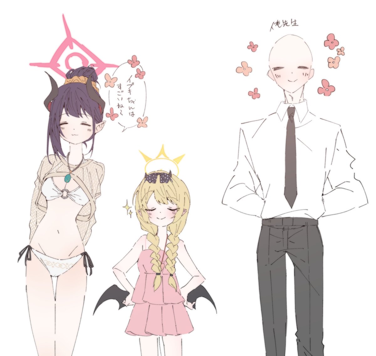 lumnett's tweet photo. ゲヘナの夏イベを読んだ感想イラストです🌺 https://t.co/CJt9pPXYqY