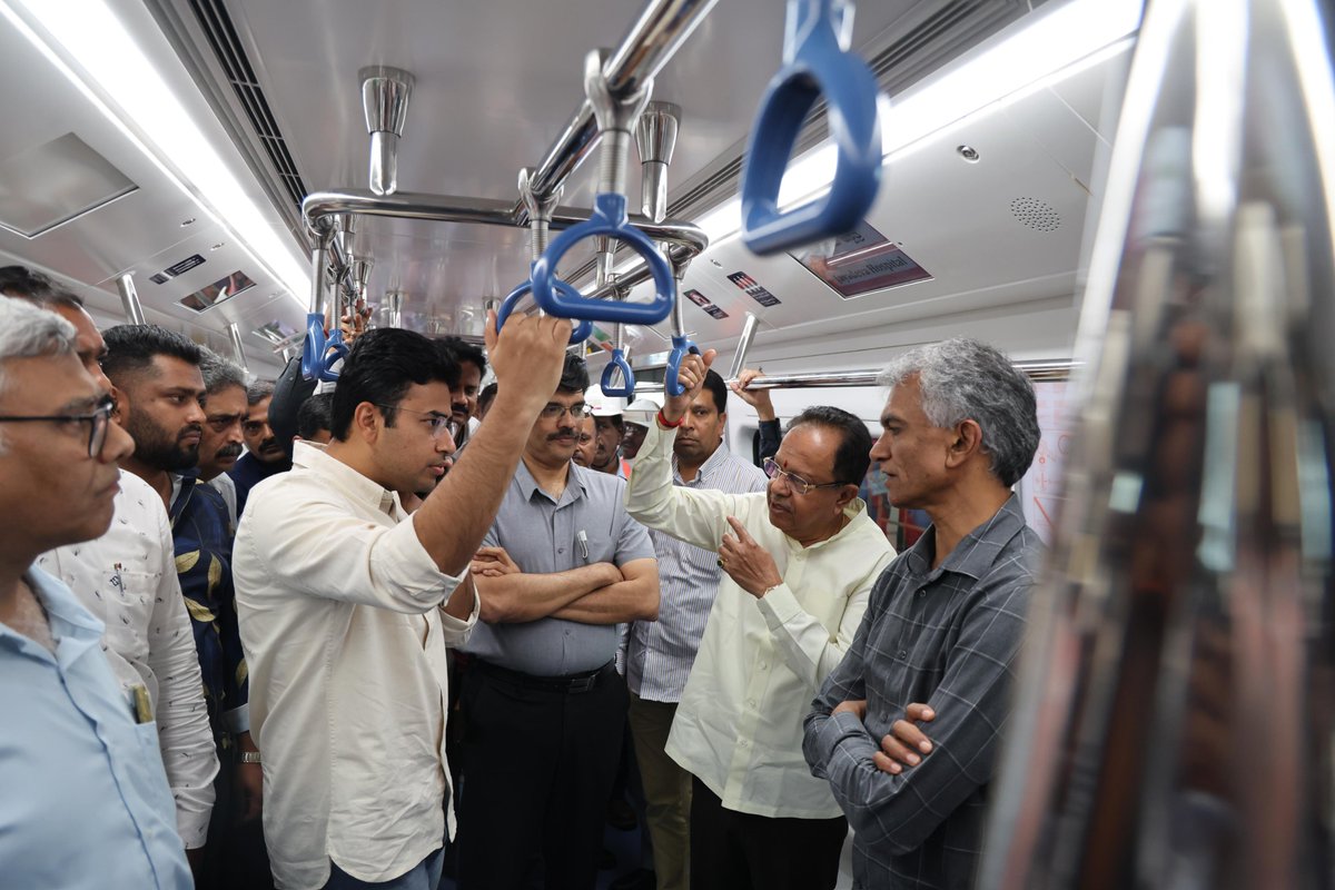 Tejasvi_Surya's tweet photo. Inspected the Pink Line today from Jayadeva Station to Kalena Agrahara along with Minister Shri @krishnabgowda and MLA Shri Krishnappa.

BMRCL has targeted the line for inauguration by the end of this month. The Minister and I urged officials to stick to the deadline and deliver.

This morning, I spoke to CMRS officials on the safety clearances and timelines. Rolling stock approval is expected within the next 15 days, followed by clearance for the entire line. I will work closely with officials and the Central Government to ensure these approvals are secured at the earliest.

The Pink Line will significantly ease congestion on Bannerghatta Road and strengthen Bengaluru’s mass transit network.

Bengaluru needs more public transport projects like this, scientific, sustainable and designed to ease traffic, instead of stupid ideas like the Tunnel Road. Citizens and the Opposition will support such projects in the city’s interest.