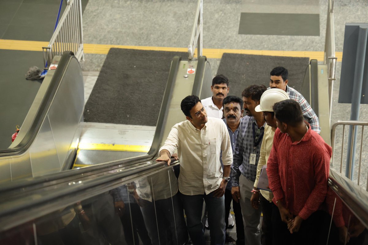 Tejasvi_Surya's tweet photo. Inspected the Pink Line today from Jayadeva Station to Kalena Agrahara along with Minister Shri @krishnabgowda and MLA Shri Krishnappa.

BMRCL has targeted the line for inauguration by the end of this month. The Minister and I urged officials to stick to the deadline and deliver.

This morning, I spoke to CMRS officials on the safety clearances and timelines. Rolling stock approval is expected within the next 15 days, followed by clearance for the entire line. I will work closely with officials and the Central Government to ensure these approvals are secured at the earliest.

The Pink Line will significantly ease congestion on Bannerghatta Road and strengthen Bengaluru’s mass transit network.

Bengaluru needs more public transport projects like this, scientific, sustainable and designed to ease traffic, instead of stupid ideas like the Tunnel Road. Citizens and the Opposition will support such projects in the city’s interest.