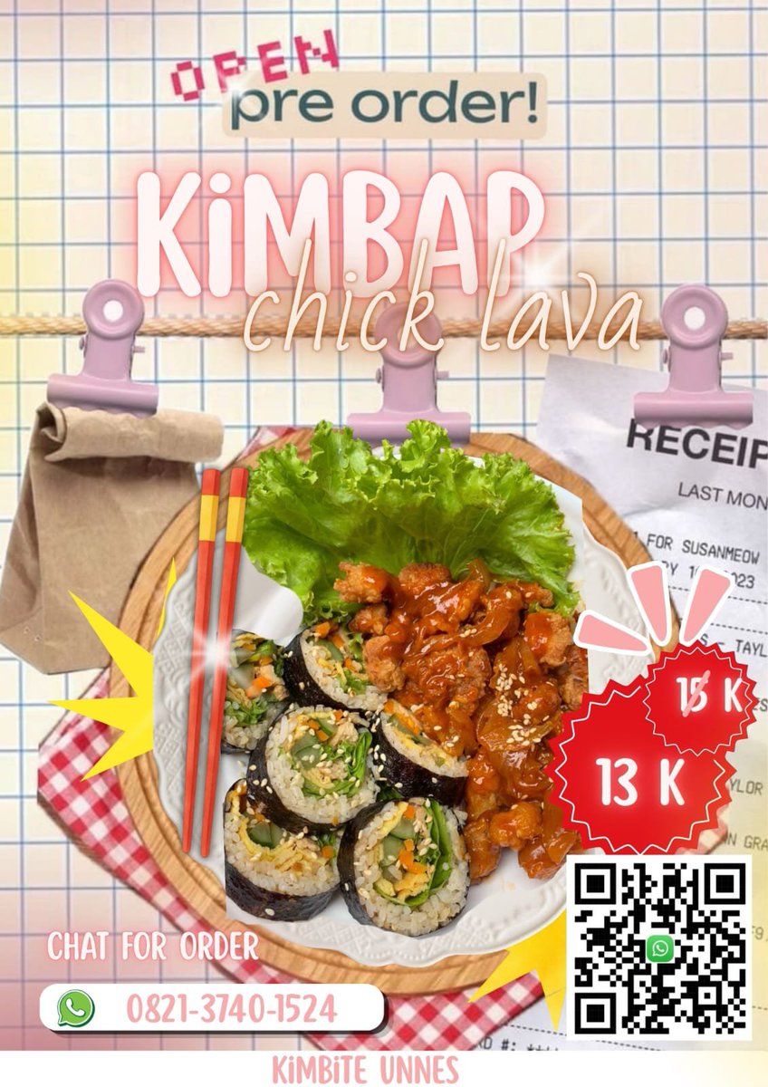 nyanyummie's tweet photo. @unicefess 🥢 OPEN PO KIMBAP CHICK LAVA! 🍗🌶️
🍙 Kimbap Chick Lava
💸  13k
📅 PO untuk hari Minggu
🛵 FREE ONGKIR area kampus UNNES!
📲 Order: 0821-3740-1524
KIMBITE UNNES ✨ https://t.co/WTrXXkRqY3