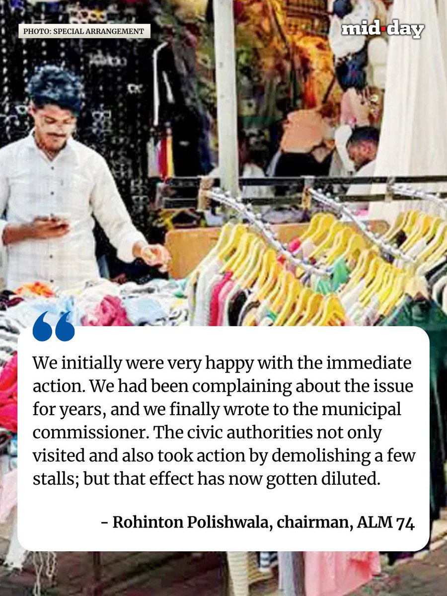 mid_day's tweet photo. Bandra West’s Hill Road locals have raised concerns over returning hawker encroachments, saying BMC action has weakened after demolished stalls reportedly reappeared.

✍🏻: Madhulika Ram Kavattur

Read more: https://t.co/gucoGDMJQu https://t.co/cIWrwyh3T4