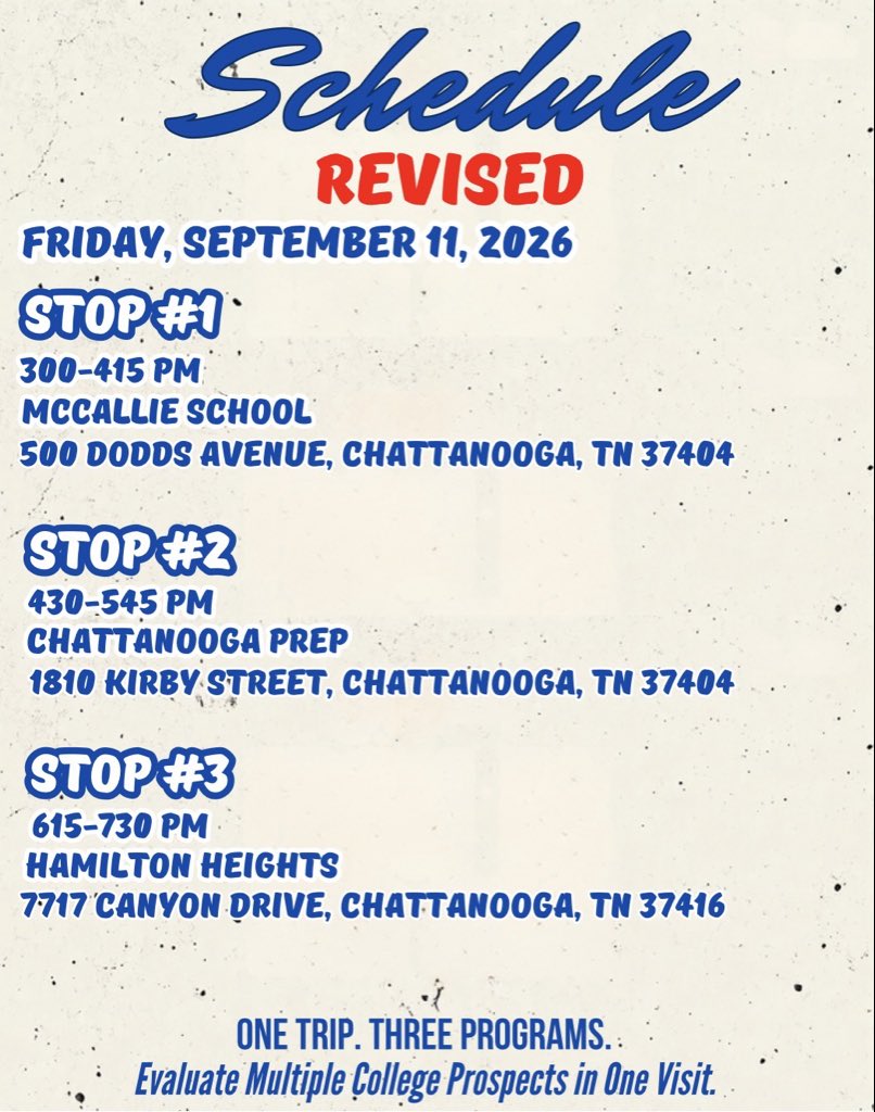 CoachKennyWhite's tweet photo. 🚨Revised Schedule🚨
📆 Date Change — New Date is Friday, September 11th
🏀3 Schools — 3 separate Open Gyms
⛹️‍♂️Talent at all levels (D1, D2, D3, and NAIA)
📍McCallie School - 300 pm
📍Chatt Prep - 430 pm
📍Hamilton Heights - 615 pm
*must be enrolled at these 3 schools https://t.co/ccnT4a6szV