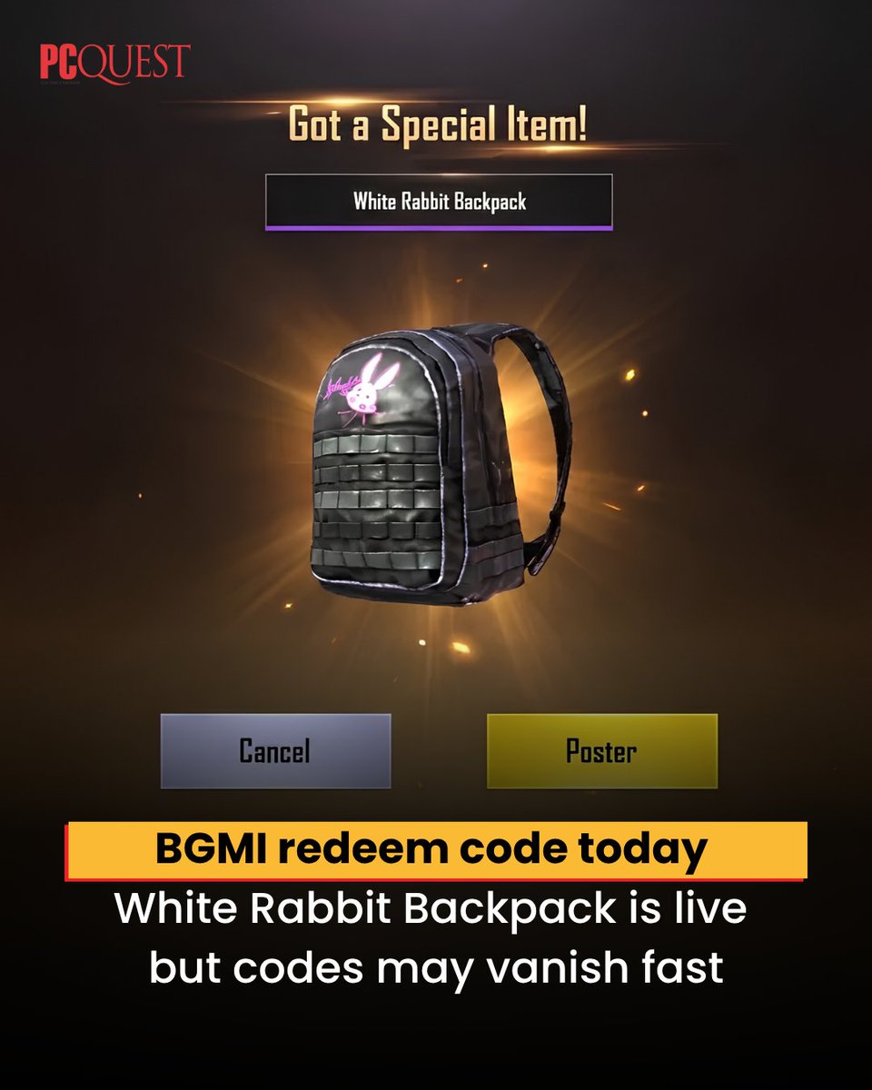 pcquest's tweet photo. BGMI Redeem Codes

September 2 codes are live! With the White Rabbit Backpack leading rewards, KRAFTON India has released 50 codes, each valid for only 10 players, until September 25. 

Read More: https://t.co/nTpi1A7d9Z

#PCQuest #BGMI #Gaming #RedeemCodes https://t.co/E314ASc4Ae