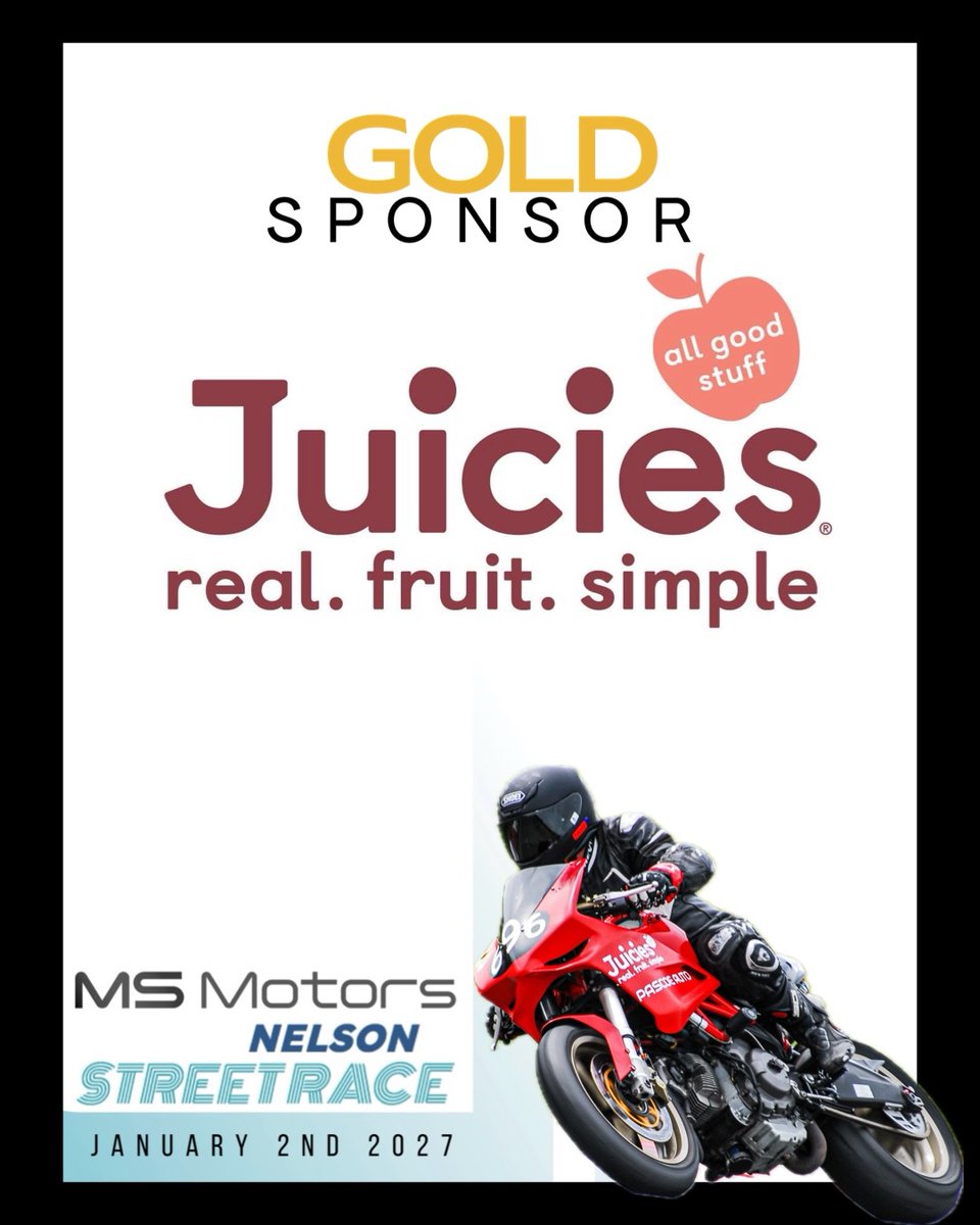 CandraBransvm's tweet photo. We have a new Gold Sponsor! Thanks to Juicies for supporting the 2027 Nelson Street Race. Made in Brightwater from locally grown apples, Juicies are a 100% natural Kiwi favourite, now sold across NZ and Australia. What’s your favourite flavour? https://t.co/KZgTpadVew