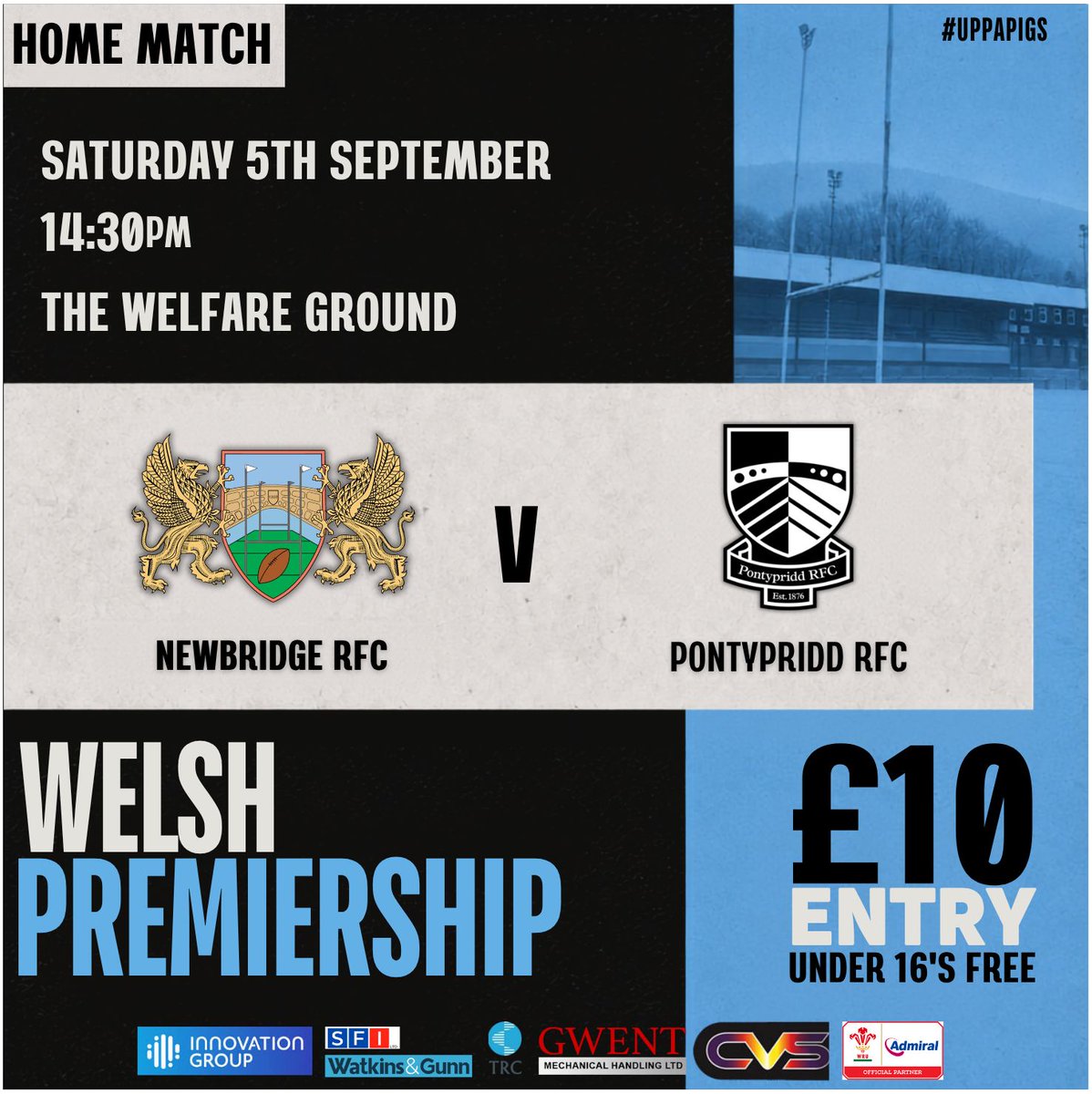 newbridgerfc's tweet photo. 🏉🔥 IT’S GAME DAY THIS SATURDAY! 🔥🏉

The wait is finally over… Newbridge RFC are back at home! 💙🖤

This Saturday we welcome Pontypridd to the Welfare Ground for our FIRST HOME GAME OF THE SEASON!

This is what Saturdays are all about.
The boys on the pitch.
The crowd behind them.
Everyone pulling together. 💙🖤

📅 Saturday 5th September
⏰ Kick-off 2:30pm
📍 The Welfare Ground, Newbridge
🏉 Newbridge RFC v Pontypridd RFC
🏆 WRU Admiral Premiership

We want to see the Welfare PACKED OUT! 🙌

Bring your family. Bring your mates. Bring your voice.

📣 Make some noise. Get behind the boys. Be the 16th man.

ONE TEAM. UNITED. ONE HELL OF A HOME CROWD!

💙🖤 COME ON NEWBRIDGE! 🖤💙

#UPPAPIGS #NewbridgeRFC #AdmiralPremiership #MatchDay #HomeGame
#AlwaysaWelcomeAtTheWelfare