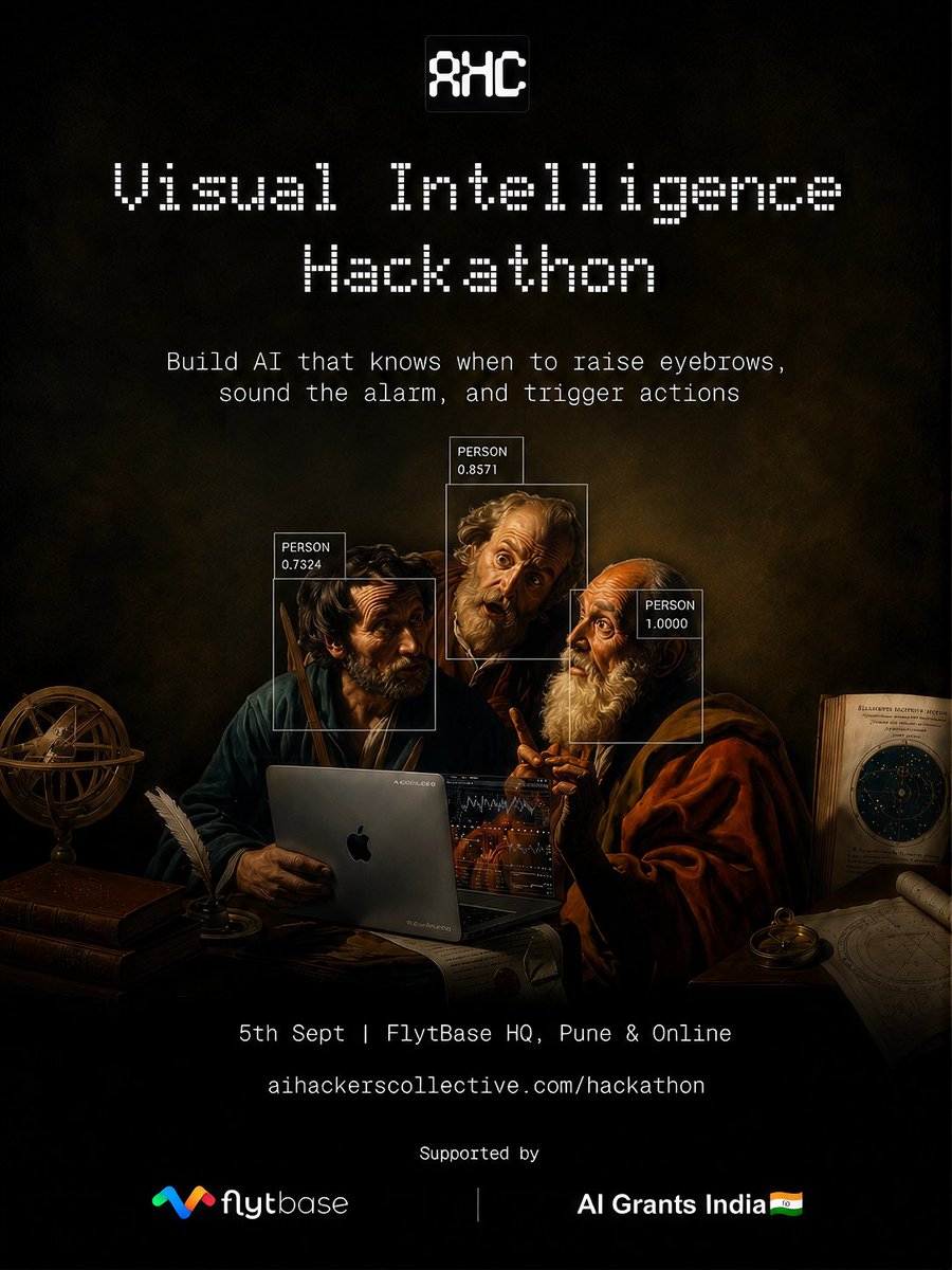 aihackersco's tweet photo. Catch the moment everything stops looking normal.

Build AI that knows when to raise eyebrows, sound the alarm, and trigger actions.

Join us at the Visual Intelligence Hackathon

5 Sept · FlytBase HQ, Pune + Online

Supported by @flytbase and @aigrantsindia

https://t.co/Krrg8ZLIvK