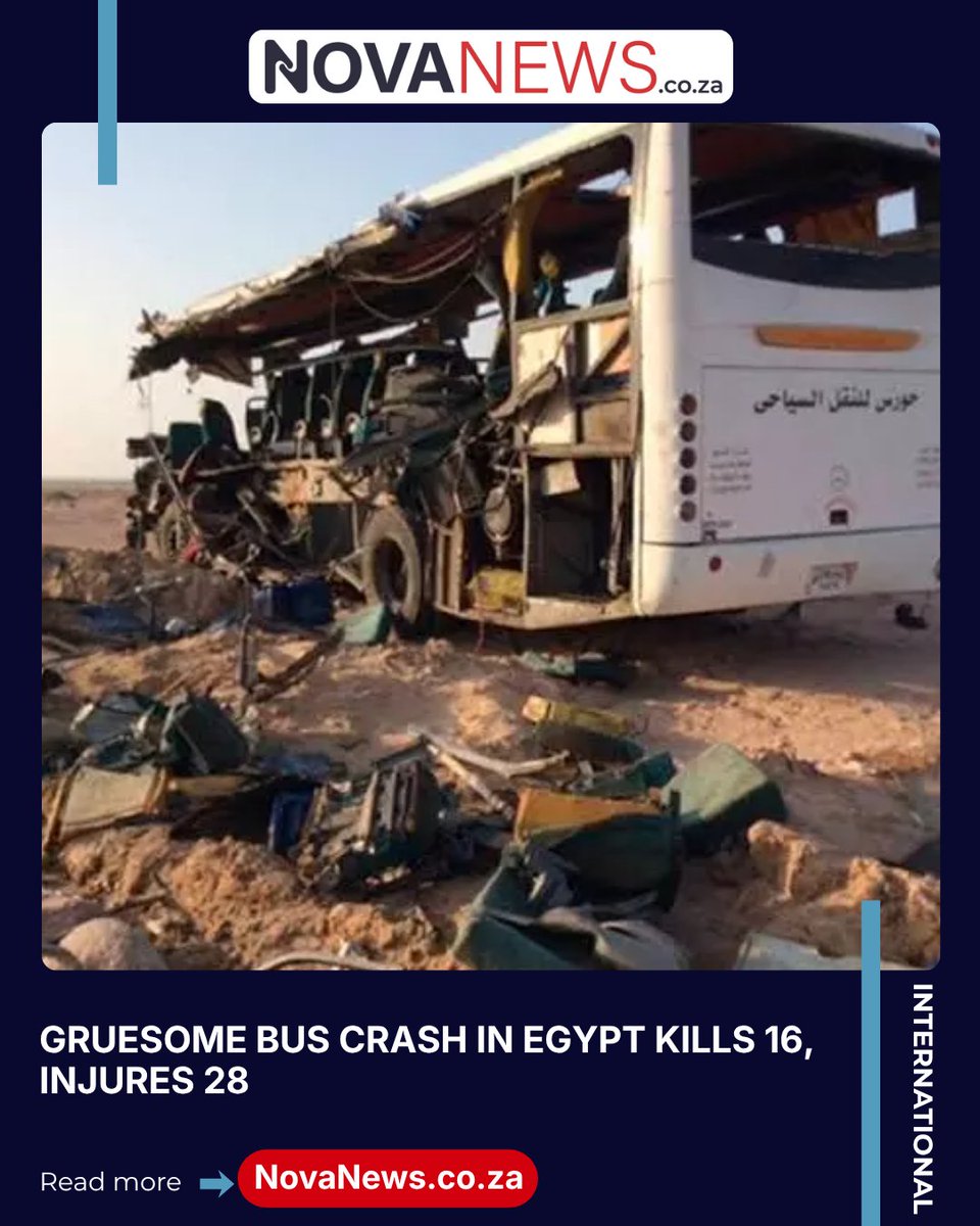 NovusMediaZA's tweet photo. A passenger bus crash in Egypt’s Sinai Peninsula has claimed 16 lives and injured 28 others. The accident happened on the road between the popular tourist towns of Dahab and Nuweiba.
Follow us & read more at: https://t.co/heAK3u87Ee
#NovaNews #Egypt #BusCrash #Sinai https://t.co/Yp4YiT2jQ6