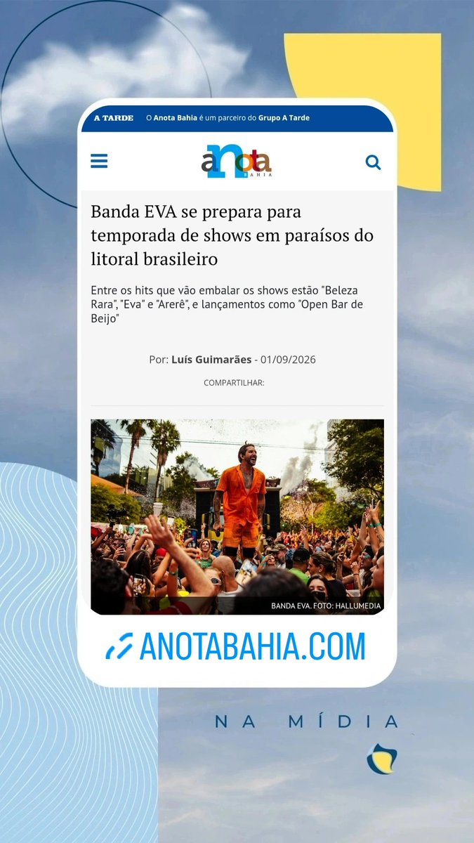 pipacomunicacao's tweet photo. Banda EVA se prepara para temporada de shows em paraísos do litoral brasileiro
#bandaeva #felipepezzoni #musicabaiana #axemusic #show #litoralbrasileiro #assessoriapipa
Leia: https://t.co/JPyqeVn7rj
@bandaeva @felipepezzoni @SiteAnotaBahia @anotabahia https://t.co/dml1xkTadg
