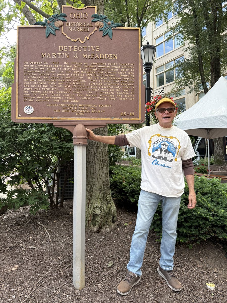 SkrticX's tweet photo. I met Jim Briola at Playhouse Square and photographed him beside the marker honoring his uncle, Detective Martin J. McFadden, whose actions led to the landmark Terry v. Ohio decision. Jim also built the sign business that became the employee-owned Ohio NCSL Cooperative. https://t.co/zQKgorA4Xh