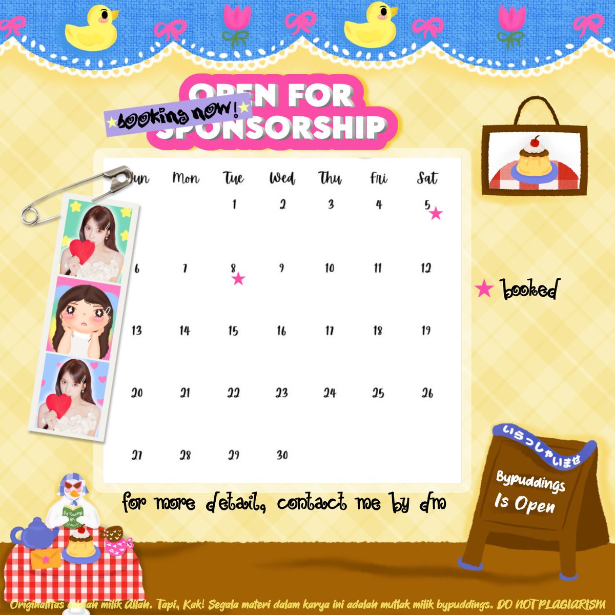 bypuddings's tweet photo. Bantu Repost ya 🩷 Makasih~
⠀
Hewoo! September is Coming, bypuddings open for GA &amp; Sponsorship ya <3 

☆ Untuk detail TNC bisa cek dibawah
☆ Katalog layout, klik ini ya (https://t.co/4Sf49Dkxeb)
⠀
More detail boleh bangeet tanyakan di DM #zonauang https://t.co/QW05wPZK22