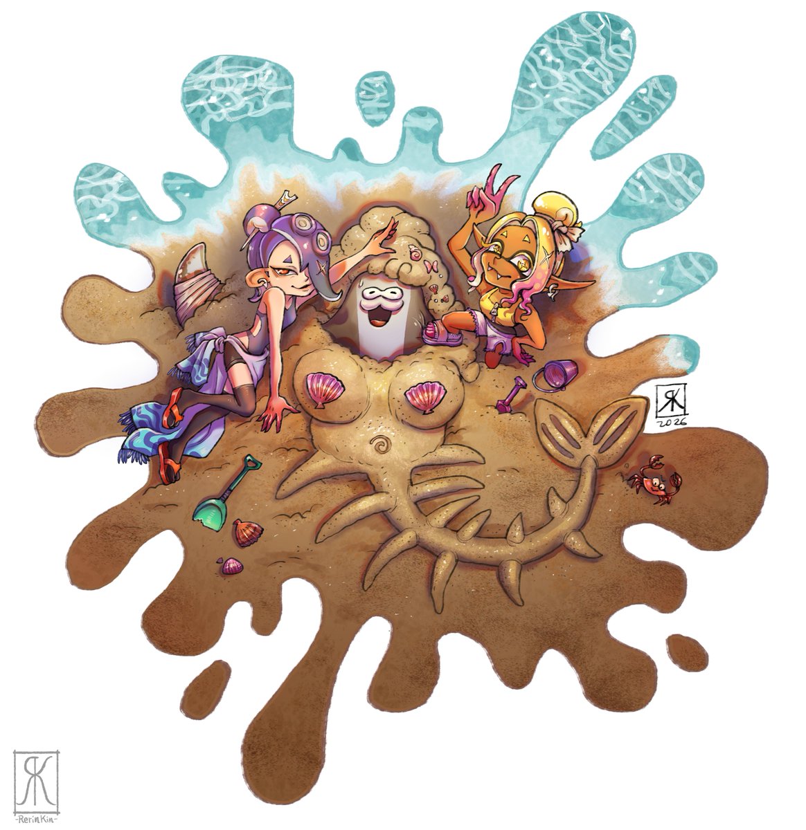 RerinKin's tweet photo. I made this for a contest for @theartlocanda but i didn't make in time (i hate summeeeer!) Hope you like it <3! They are Shiver, Big Man and Frye from Splatoon raiders!  #shiversplatoon #fryesplatoon #bigmansplatoon #splatoon #summer #nintendo https://t.co/okGooFGtEC
